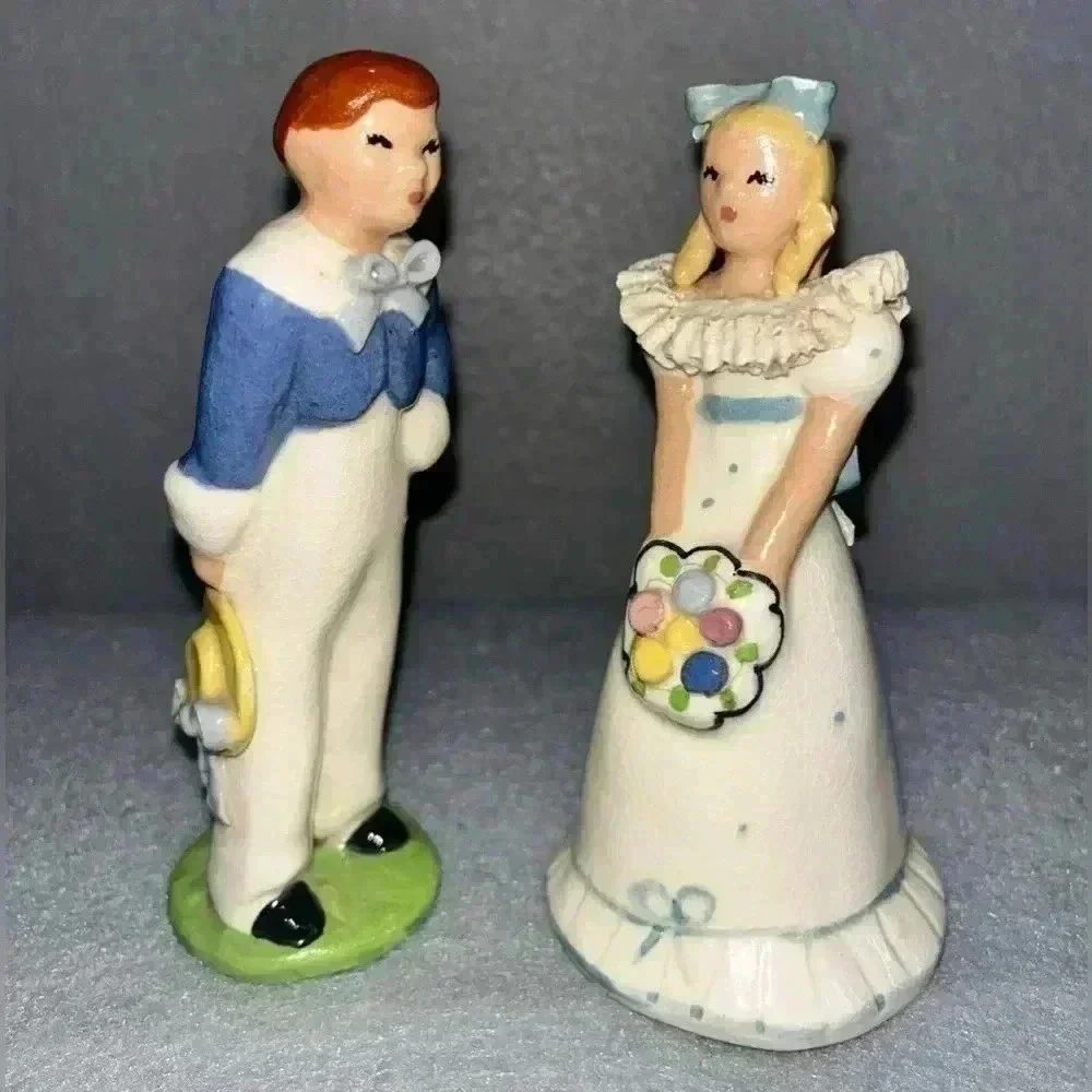 Vintage 1940’s SIGNED Ynez figurines ceramic “Edward & Eloise” decor Handpainted